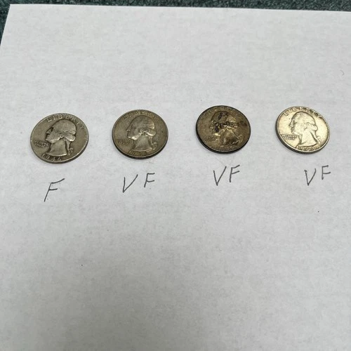 [Lot of 4] -  Washington Quarters; 3 VF & 1 F  Silver