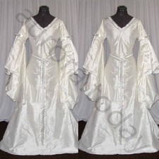 Vintage Satin Wedding Dresses Long Flared Sleeve V Neck Full Length Bridal Gowns