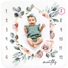 Monthly Milestone Blanket set Soft Floral nursery wrap for Girl White