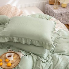 Green Pillow Shams Sage Green Ruffle Standard Pillowcases Cute Pillow Cover Set