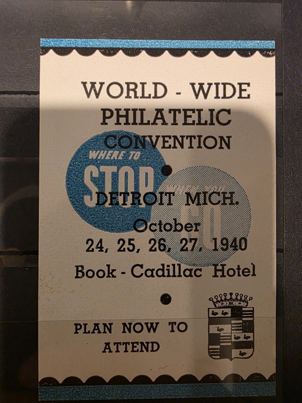 1940 Philatelic Convention at Cadilac Hotel in Detroit MI Poster Stamp - Blue