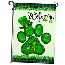 Welcome St Patricks Day Garden Flag Shamrock Irish Dog Paw Garden Flag Happy