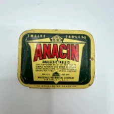Vintage Anacin Tin 12 Tablet Pain Relief Litho Sliding Top Container Made In USA