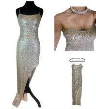 Thirty Thirty LA Silver Sequins Evening Wear Sexy Stretch Maxi Cocktail Dress XL