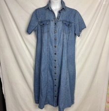 Vintage Switch II Denim Womens Sz 18 Maxi Dress 100 COTTON Blue Jean Buttons