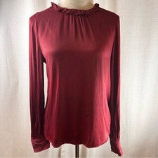Rachel Parcell Burgundy Ruffle Neck Long Sleeve Blouse Women's XS