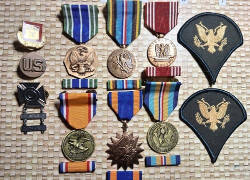 Lot of Medals and Ribbons + 2 E4 Patches & Misc Pins