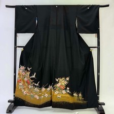 Japanese Kimono polyester wedding kimono Black tomesode "kurotomesode" 4969