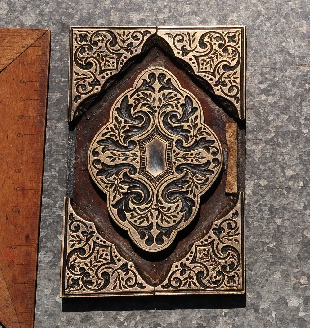 5x Messingornament Prägeornament Buchbinderei Messing Prägeklischee Ornament