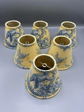 Set of 6 Pierre Deux French Country Yellow & Blue Toile Clip-On Lamp Shades