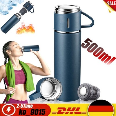 Thermosflasche 500ml mit Becher, Thermoskanne Kaffee Hält 12 Stunden Heiß & Kalt