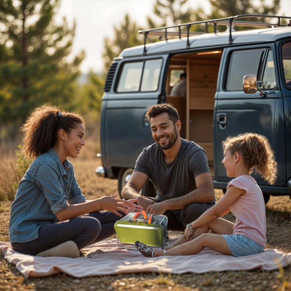 Mini churrasqueira portátil a carvão dobrável aço inoxidável para acampamento caminhadas - Imagem 2 de 4