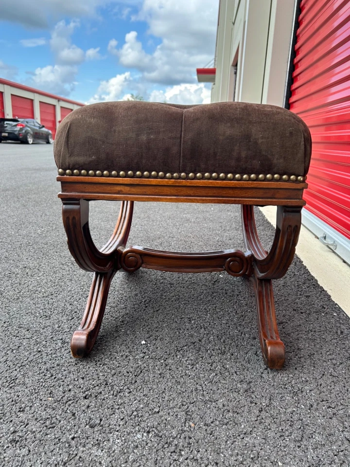 Дизайнерский стул для туалетного столика Eliza из красного дерева с тафтингом X основание скамейка сиденье оттоманка - Изображение 3 из 4