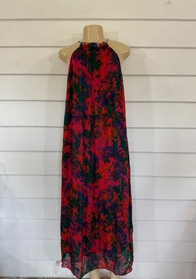  ZARA WOMAN PRINTED BEADED MIDI DRESS MULTICOLOR RED Size L Y1065F 