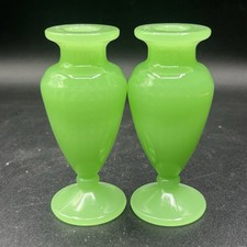 2 Vintage Jadeite Glass Perfume Cologne Bottles No Stoppers Green 4.5”
