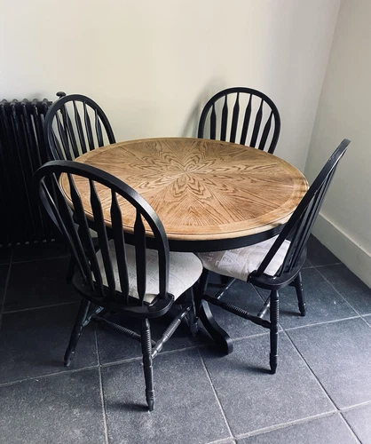 Black And Natural Wood Mid Century Style Kitchen Dining Room Table And 4 Chairs