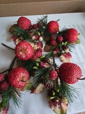 Vintage Country Holiday Beaded Fruit Sprig Crafts Wreath Table Decor Lot Of 6