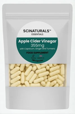 SCINATURALS™ Apple Cider Vinegar 355mg + Turmeric, Ginger & Capsicum 180 caps.
