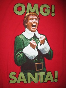 Details About Elf Omg Santa T Shirt Will Ferrell Christmas Movie Claus Is Here Coming Red Lg