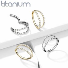 Implant Grade Titanium Hinged Segment Hoop Ring W/Double Lined CZ Ear Cartilage