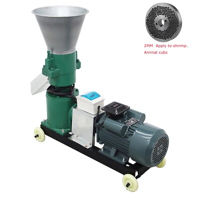 Animal Pellet Feed Mill Grinder Maker Machine w/2 Head Rollers 2MM Holes 220V