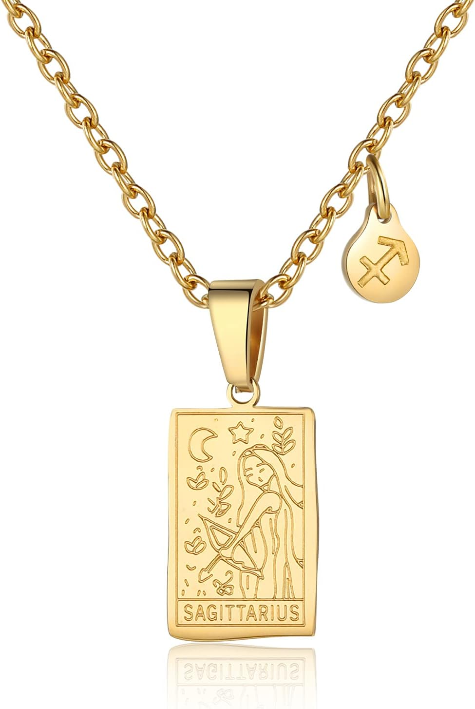 Zodiac Sign Necklace for Women - Double-Sided Gold Constellation Tarot Pendant