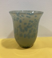 STUDIO ART GLASS Sea Foam Green with Blue Dots 6 BUD VASE ARTIST MADE UNSIGNED