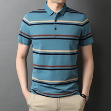 ZONBAILON Summer Men's Classic Versatile Stripe Loose Short Sleeve Polo Shirt