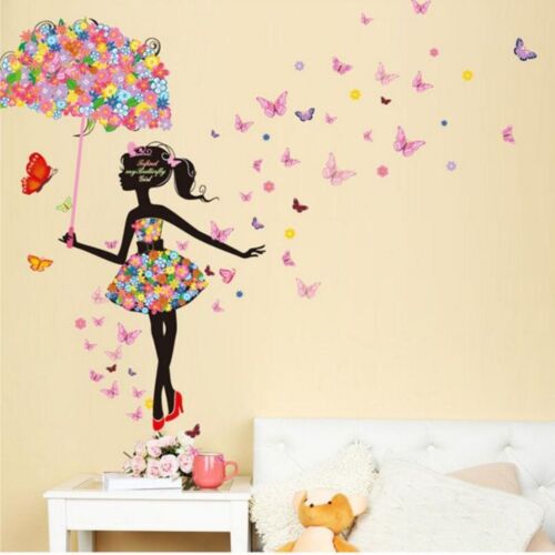 Schmetterlings messe Blumen-Fee-Wand-Aufkleber Regenschirm Tapete  Kinderzimmer - Bild 1 von 5