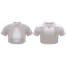 Kids Girls T-shirt Dance Crop Top Metallic Tee Modern Round Neck Disco Costume