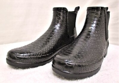 Hunter Waterproof Refined Slim Fit Scale Texture Gloss Chelsea Boots Womens Sz 8