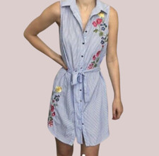 Quiz Sleeveless Embroidered Shirt Dress  Stripe UK 14 RRP £24.99 LN014 MM 05