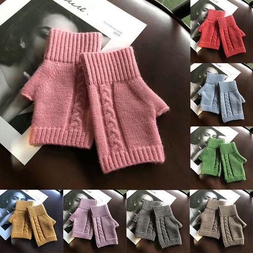 Handschuhe Strick Damen Halbfinger Fingerlos Warm Fäustlinge Handschuh Winter Elasti - Bild 1 von 22
