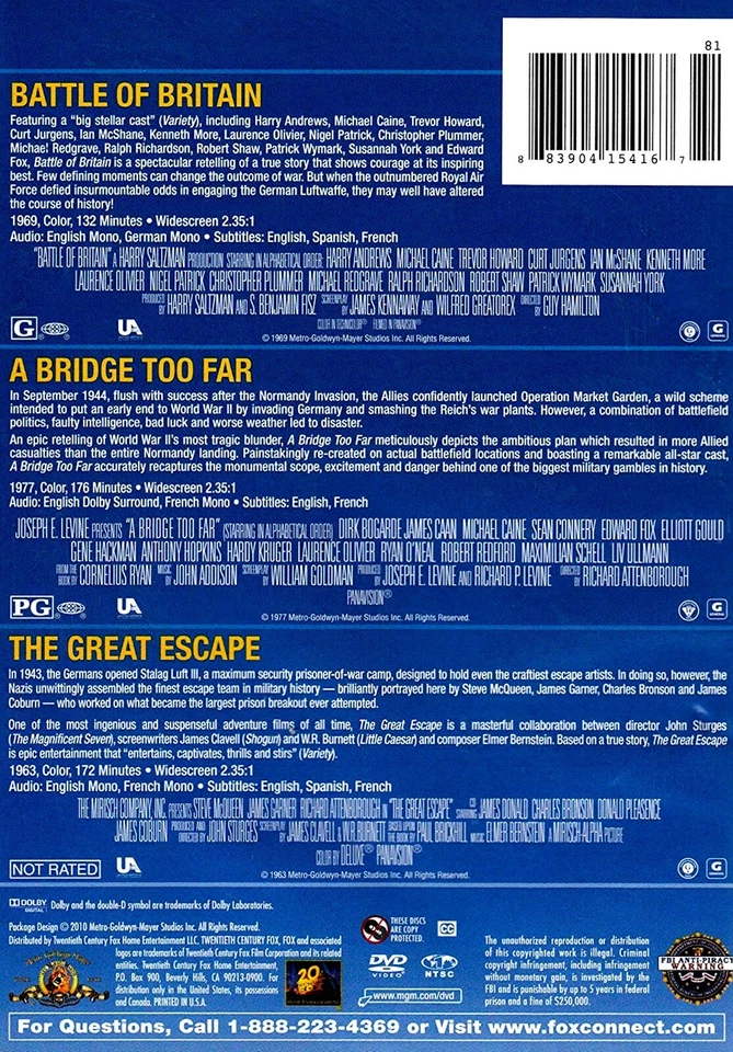 Battle of Britain + A Bridge Too Far + The Great Escape - New 3Disc DVD Set - Image 2 of 2
