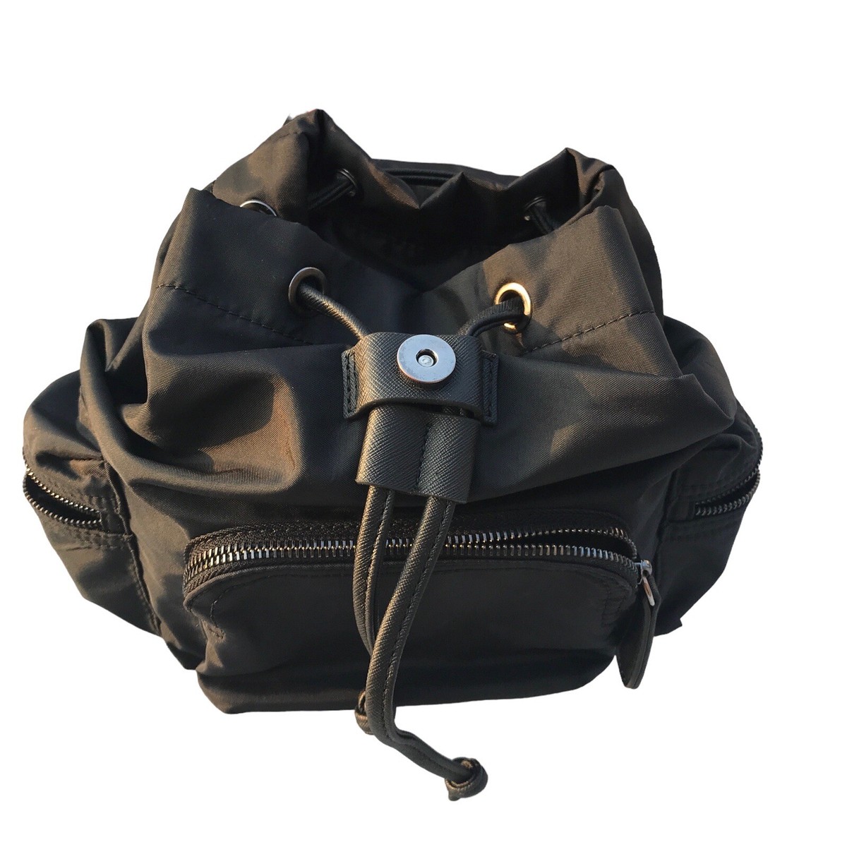 GUESS Y2K Vintage Black Fabric Drawstring Backpack with Leather Trim Vintage Guess USA Black Leather Backpack Y2K Drawstring  main image 2