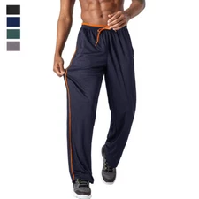 Men's Casual Jogger Sweatpants Elastic Waist Open Bottom Gym Workout Mesh Pants 