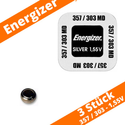 3 x Energizer 357 / 303 SR44 Uhrenbatterie LR44 SR1154 Knopfzelle Silberoxid