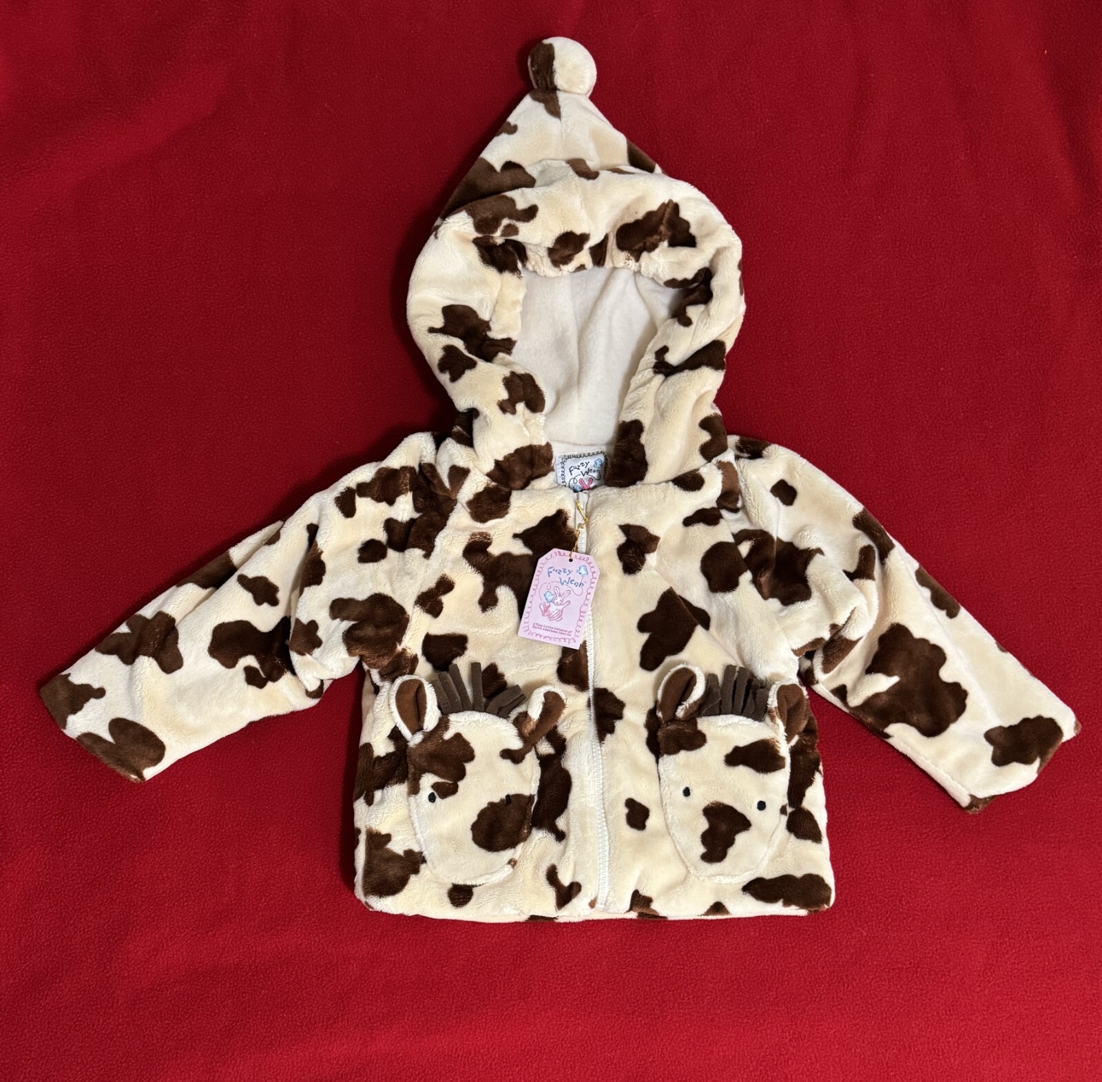 Felpa con cappuccio bambino Fuzzy Wear avorio marrone Pinto Pony foderata in pile pelliccia sintetica 12 18M nuova con etichette