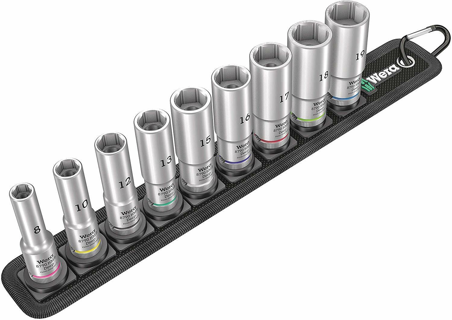 Wera Tools 05004545001 3/8 Drive 9 Piece Deep Socket Set Colour Coded 8mm-19mm