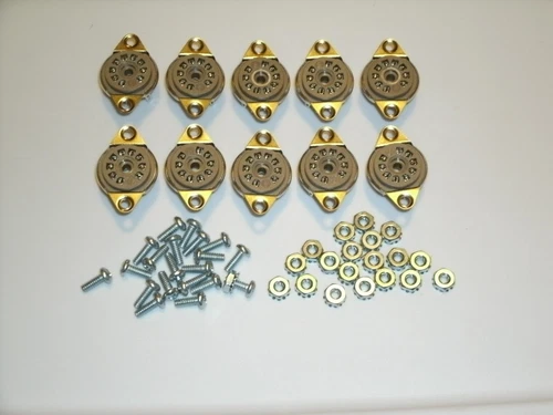BELTON 9 pin 12AX7 tube sockets, BOTTOM mount, with hardware, 10 pcs