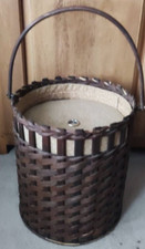 Tall (36cm) Vintage Round Lidded Sewing Basket with Handle & Contents