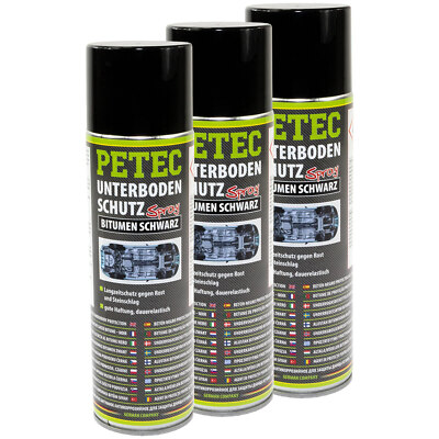 3x PETEC 73150 Unterbodenschutz Bitumen Schwarz Spray 500ml Langzeitschutz