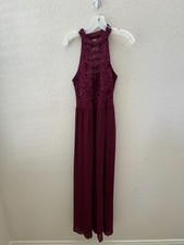 Maroon Long Prom Dress Sleeveless High Neck A-Line Open Back Size 7
