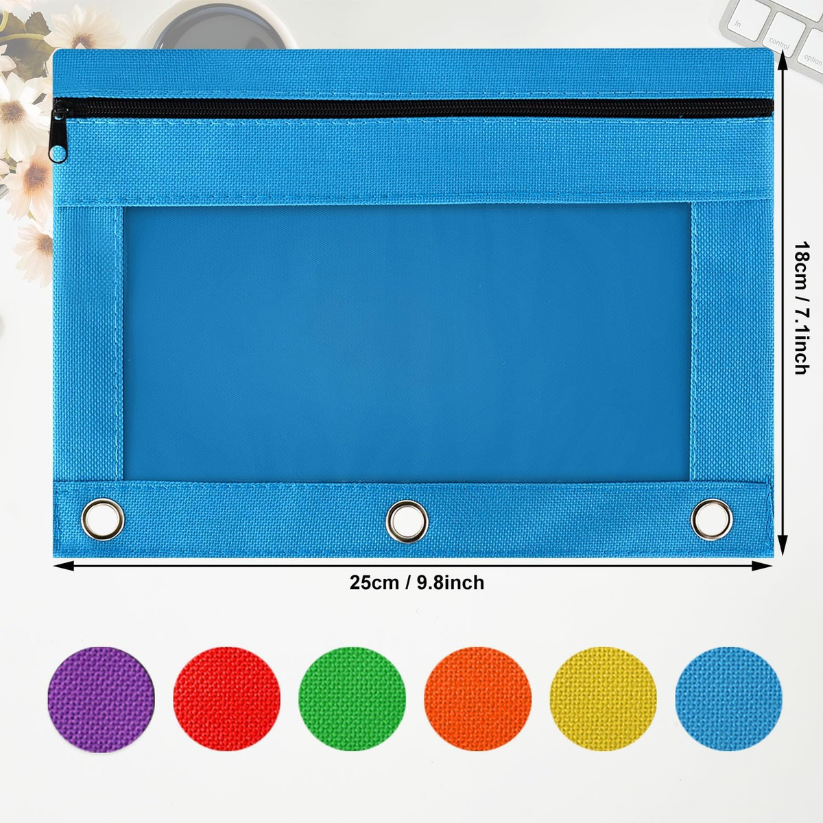 72 Packs Pencil Pouch For 3 Ring Binder, Bulk 3-Holes Zipper Pencil