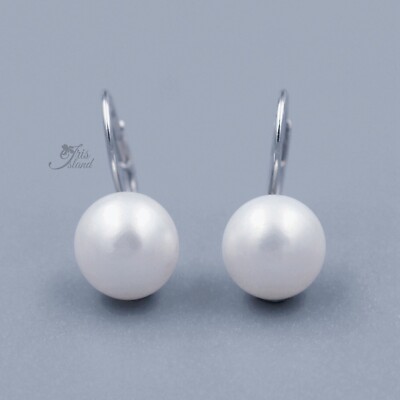 Freshwater Pearl 8m Leverback Earrings Sterling Silver Women Jewelry Gift 451