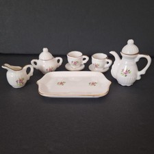 VTG Serving Set Miniature Porcelain Tea Gold Trim Roses Flower Doll Mini 10PC