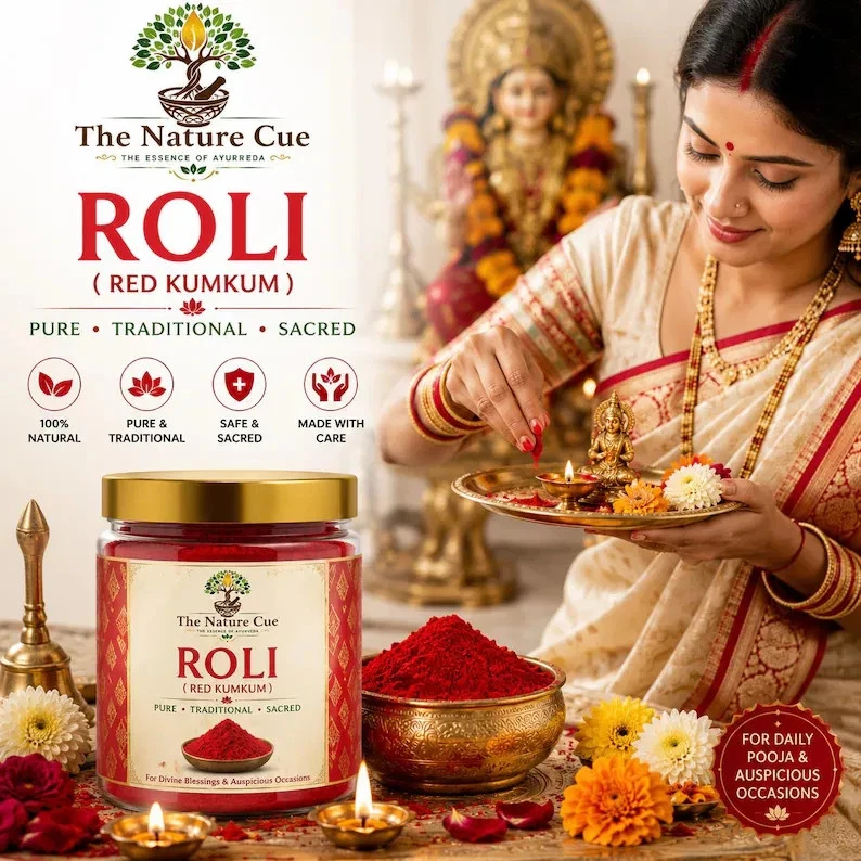 Pure Red Roli Kumkum Powder - Traditional Sacred Tilak for Hindu Puja Rituals