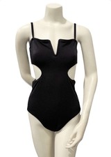 Aerie Real Good One-Piece Swimsuit Black Cutout Full Coverage Size L/G