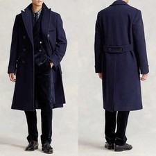 Winter Men's Long Coat Peak Lapel Double Breasted Overcoat Warm Windproof Custom