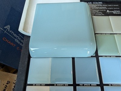 1 pc 4-1/4'' Ceramic Tile Mud Corner Bullnose #44 Robins Egg American Olean Gloss